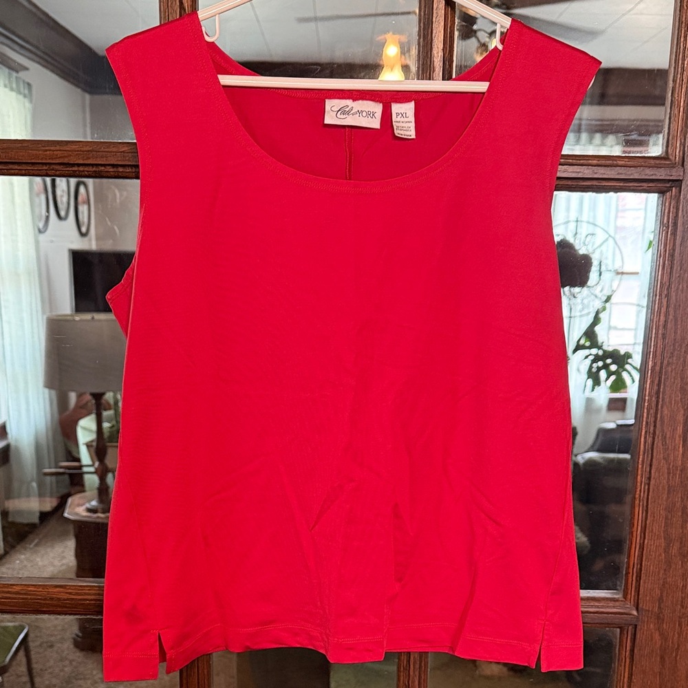 Cali and York Womens Red Sleeveless Scoop Neck Shell Top Petite XL PXL Stretch